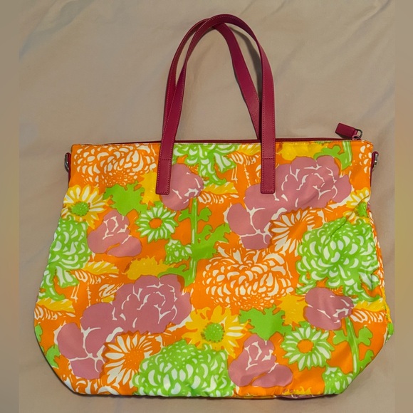 Prada Tessuto Nylon Colorful Floral Tote Bag With Leather Top Handle Straps - Picture 4 of 8